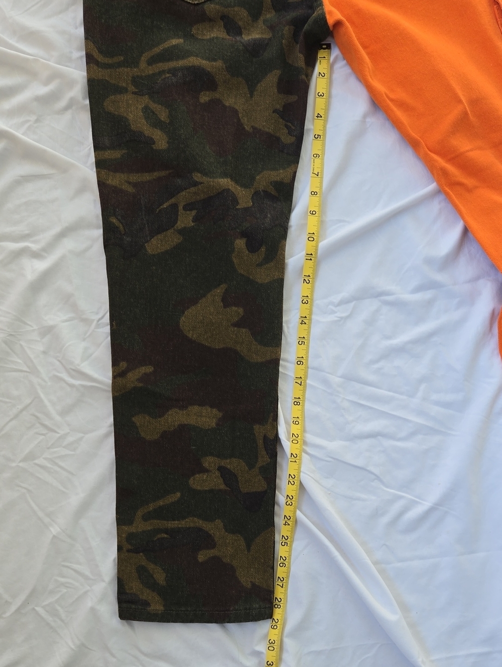 Men's Funky Jeans 2 Tone, One Leg Orange, Other Leg Green Camo Front/Back, - Picture 8 of 9